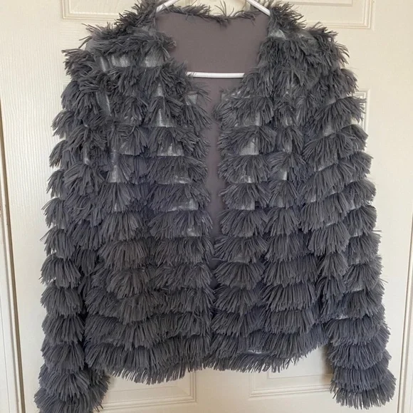 Gray Bohemian Shaggy Fringe Jacket - Picture 1 of 7